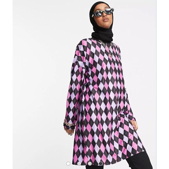 Long Sleeve Diamond Print Dress by Urban Threads - Picture 1 of 8